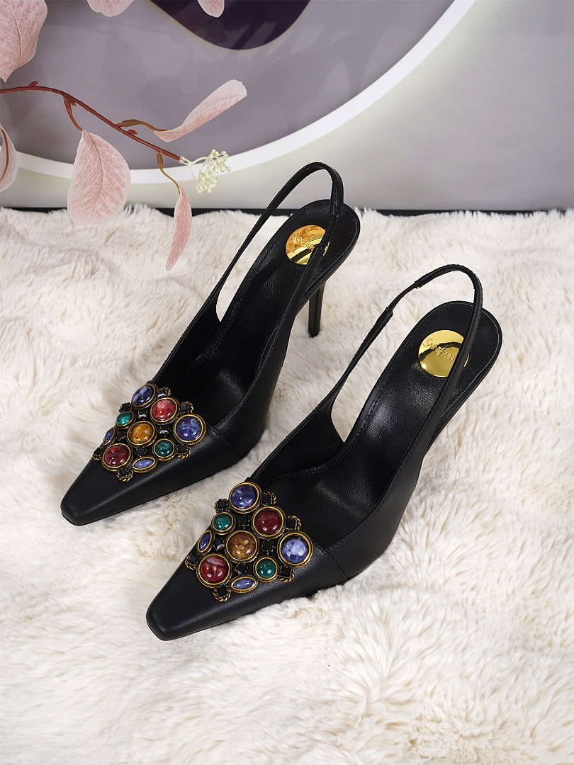Jeweled Pointed Toe Slingback Pumps
