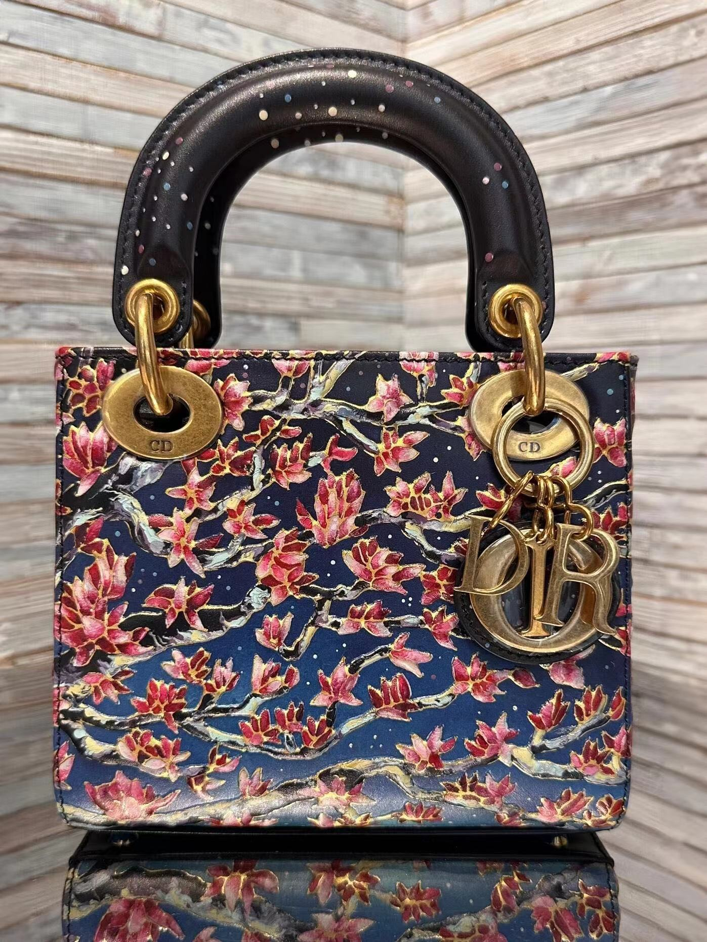 CD Floral Print Mini Top-Handle Bag