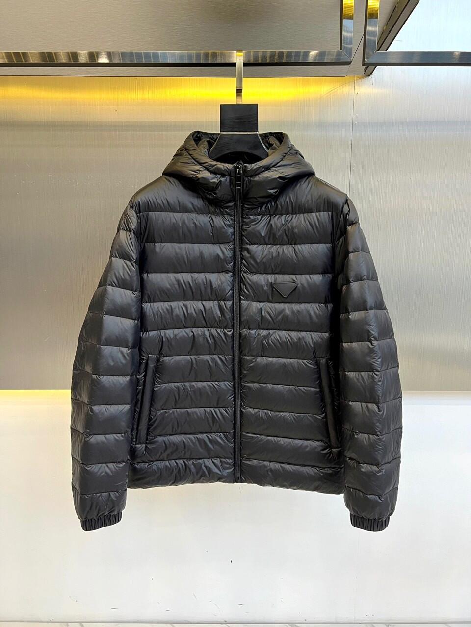 PRADA Black Lightweight Hooded Down Jacket