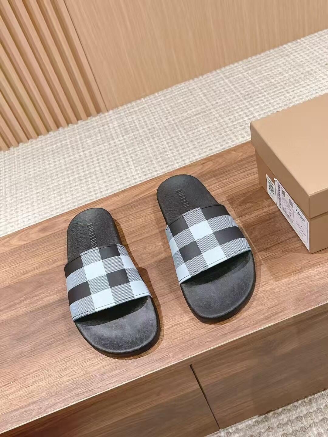 Light Blue Check Slide Sandals