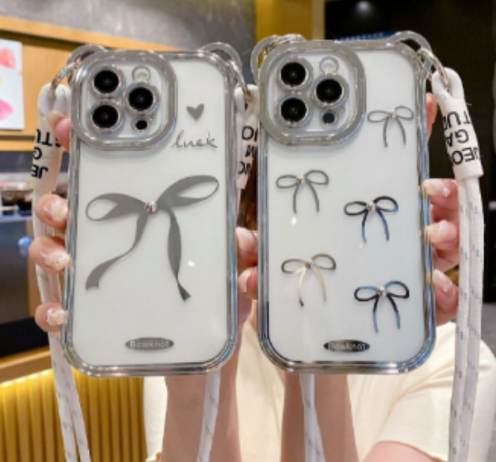 Bow Print Phone Case with Strap