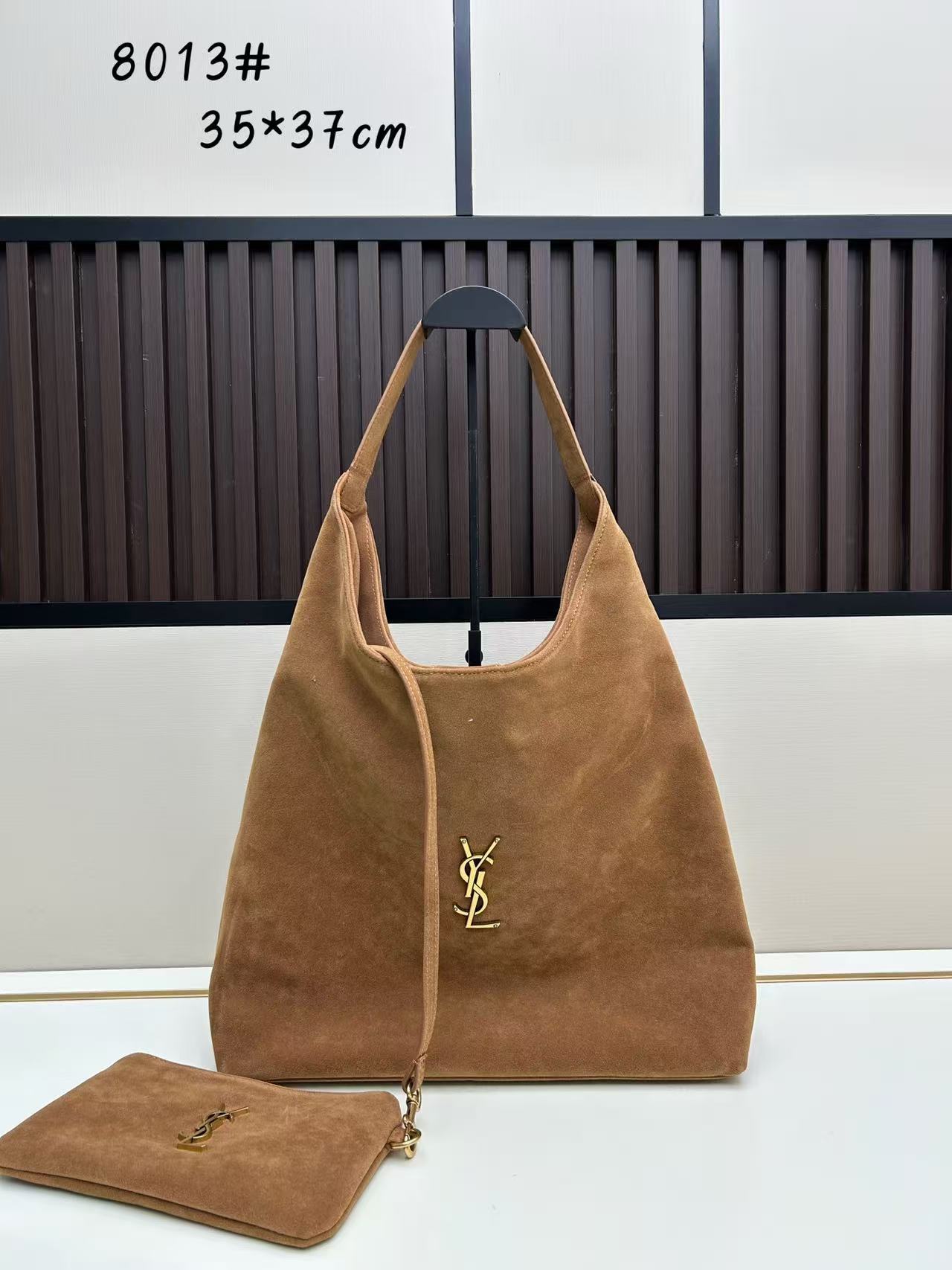 8013 Tan Suede-Style Hobo Bag with Pouch