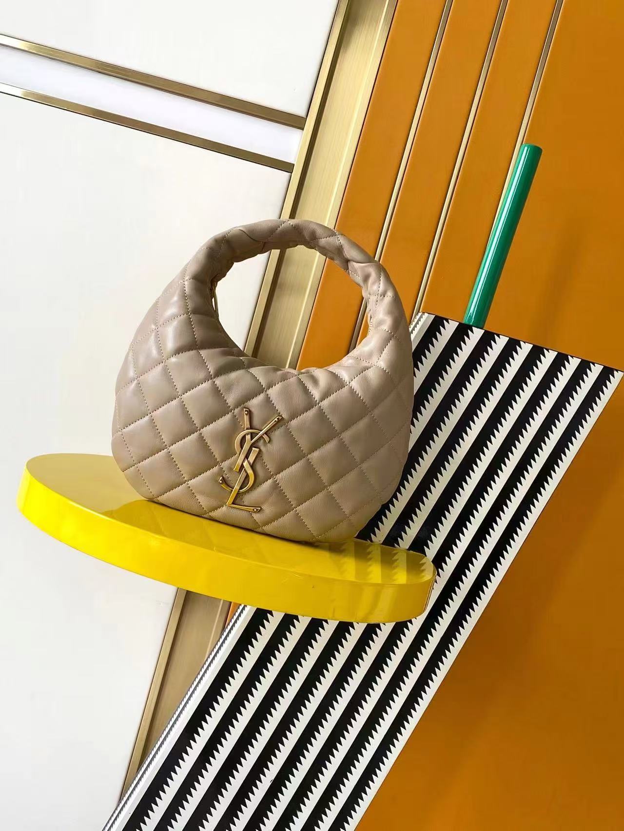 YSL Small Beige Quilted Hobo Bag
