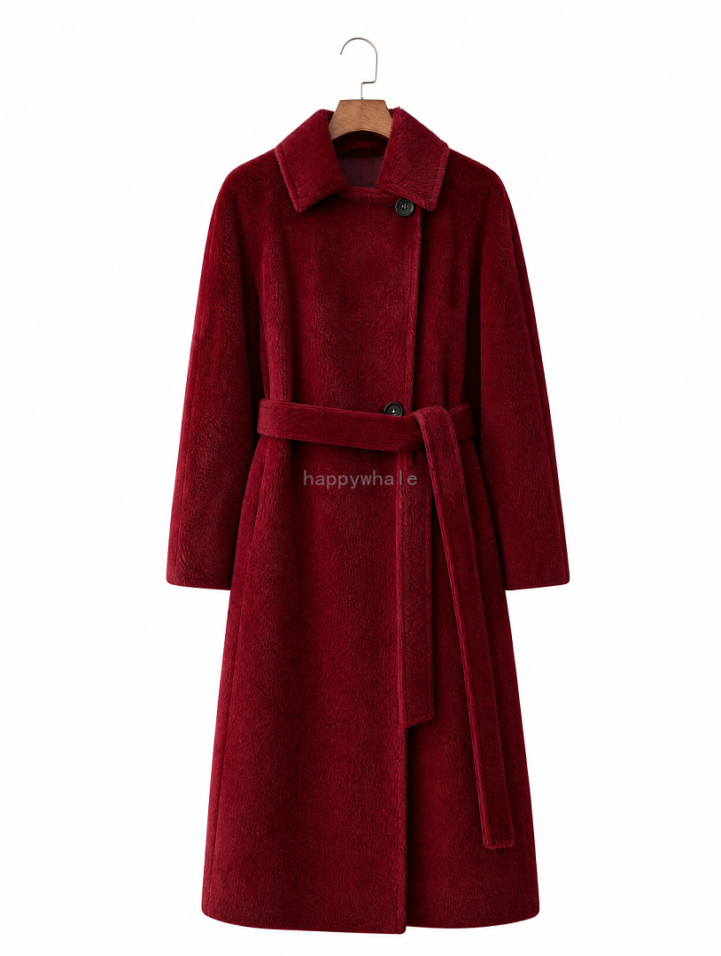 Burgundy Belted Long Coat