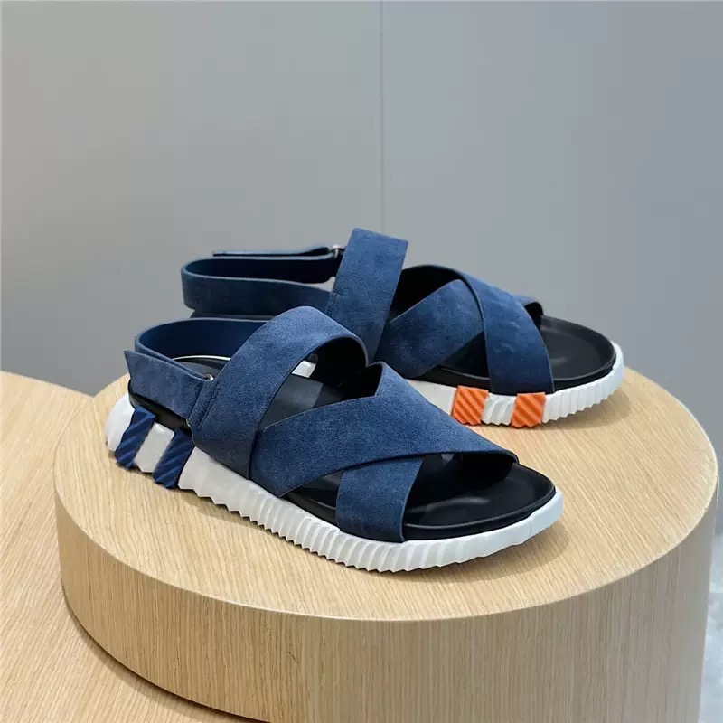 Navy Suede Cross-Strap Slingback Sandals