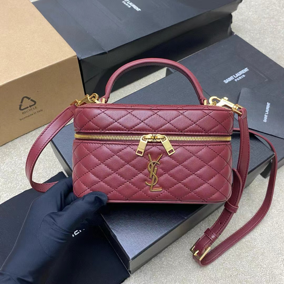 Saint Laurent Burgundy Quilted Vanity Bag