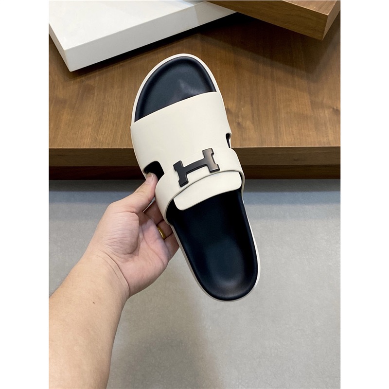 Ivory H-Buckle Slide Sandals