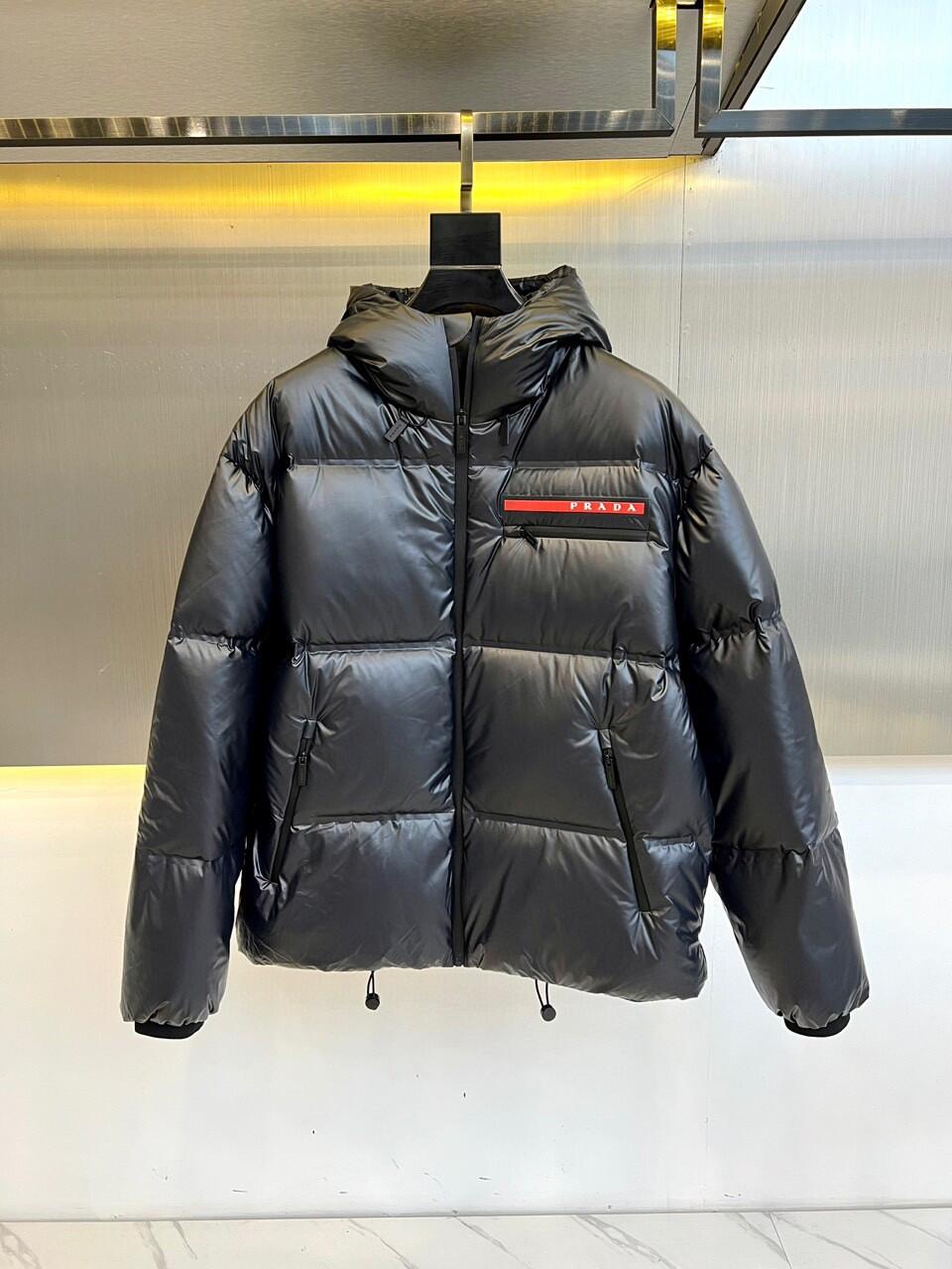 Black Glossy Hooded Down Jacket
