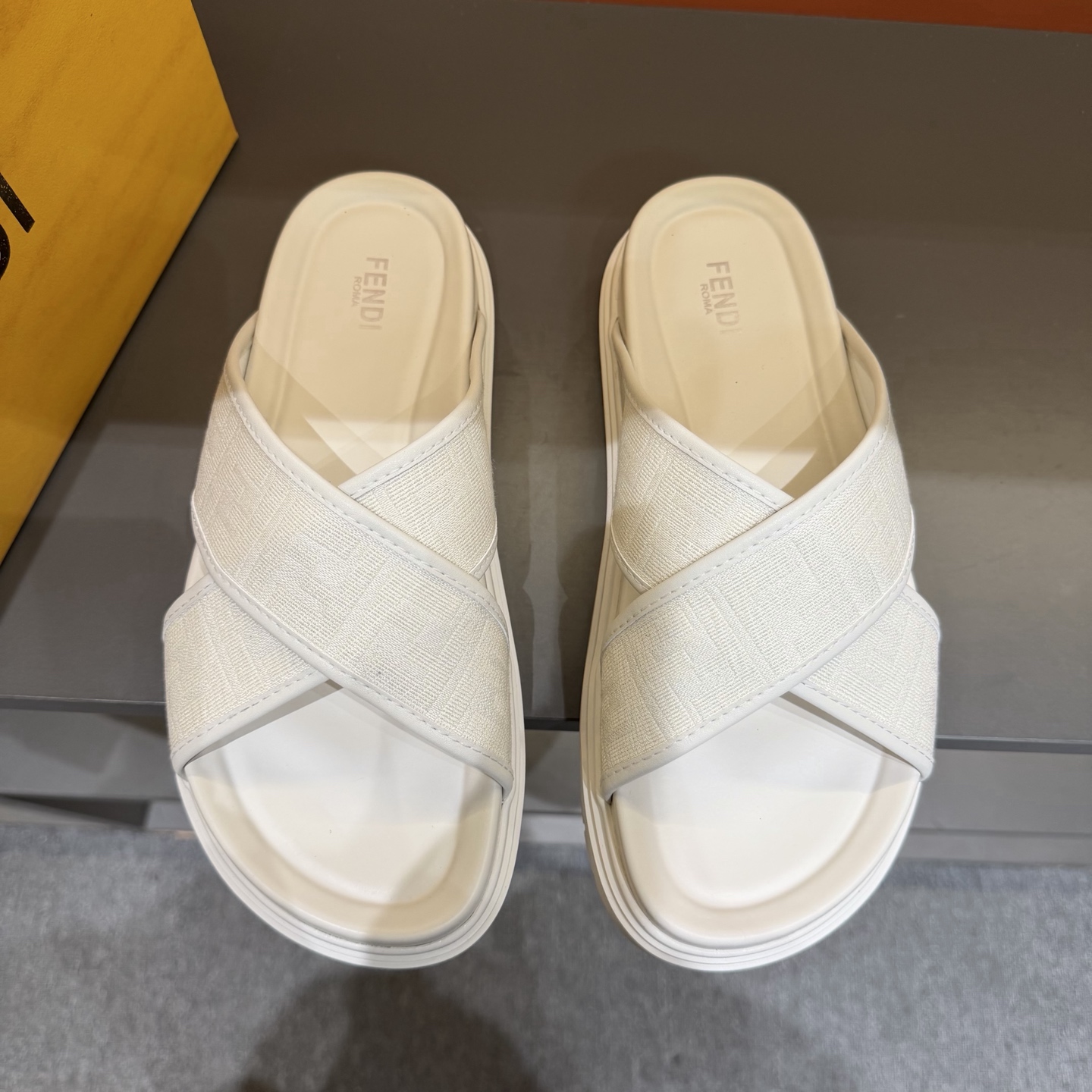 FENDI White Monogram Cross-Strap Slide Sandals