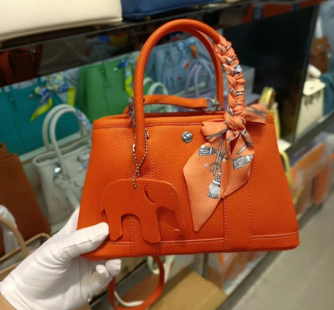 Orange Textured Top-Handle Handbag