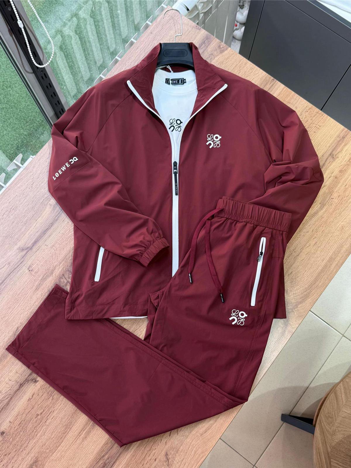 LOEWE Burgundy Track Jacket and Pants Set