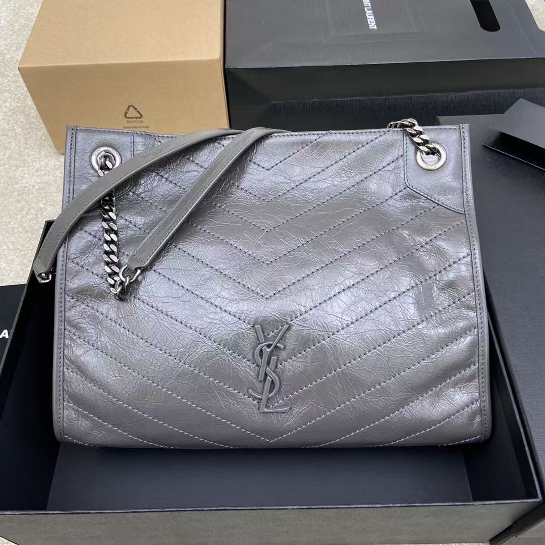 Saint Laurent Metallic Chevron-Quilted Tote Bag