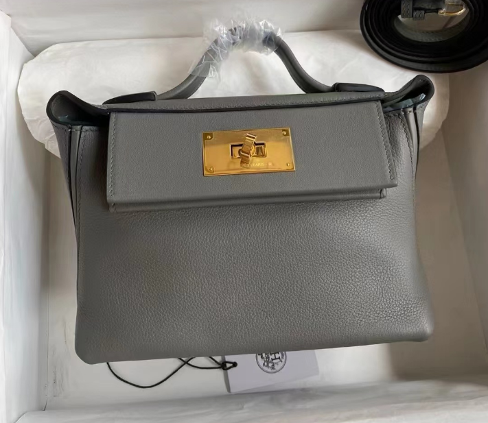 Gray Grained Top-Handle Handbag