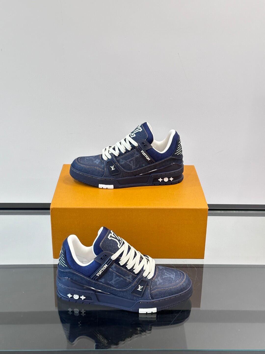Louis Vuitton Navy Monogram Trainer Sneakers