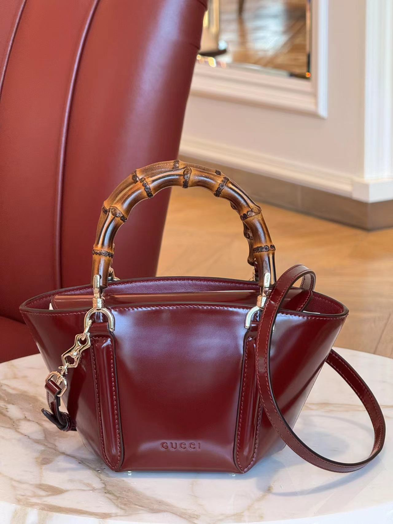 Gucci Burgundy Bamboo Handle Mini Bag