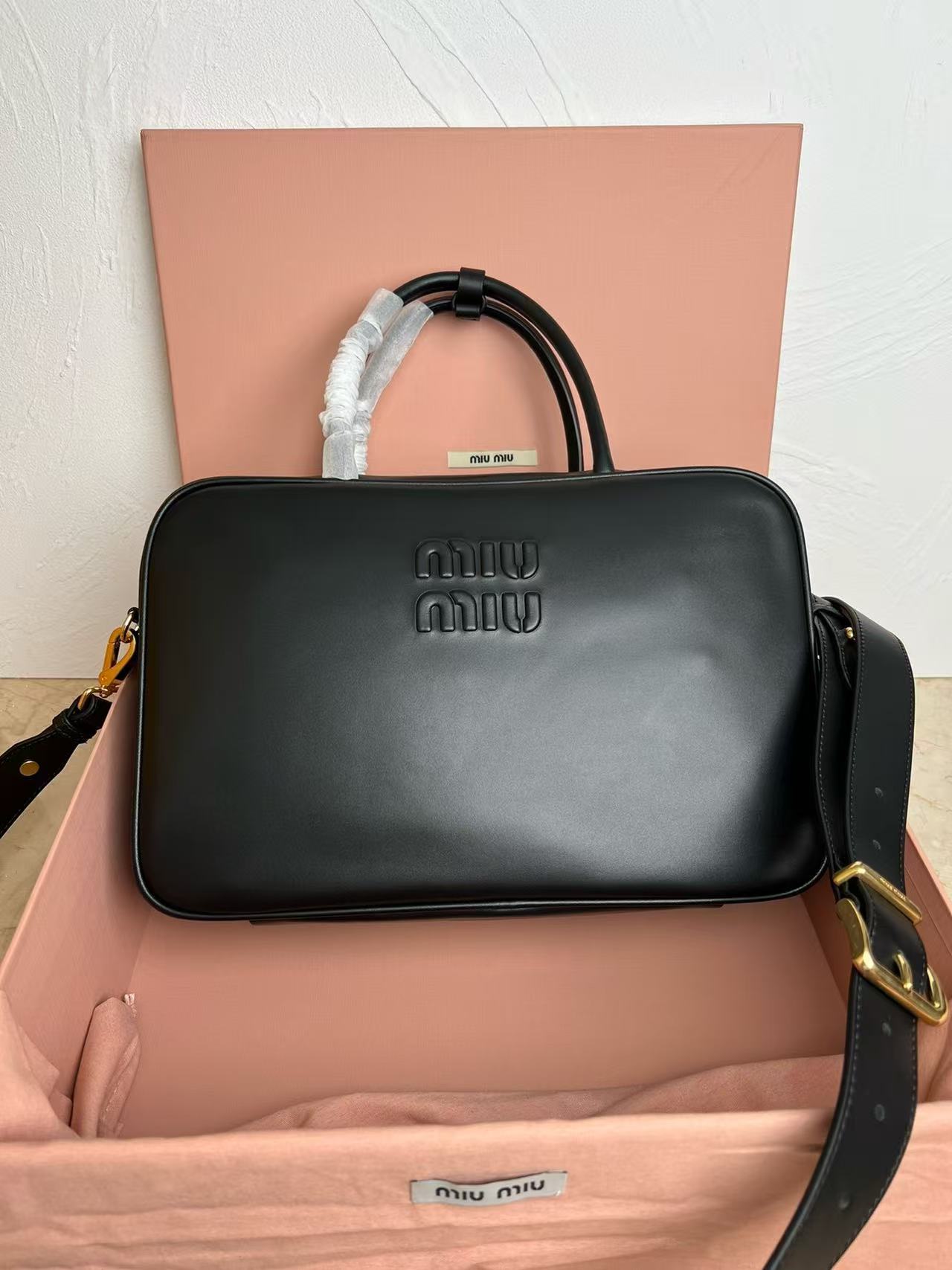 Miu Miu Black Embossed Briefcase Bag