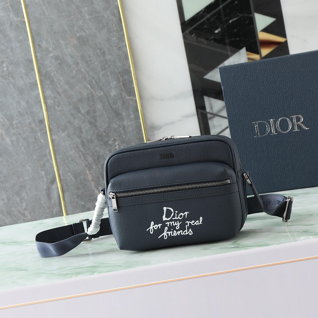 DIOR Black Logo Print Camera Crossbody Bag