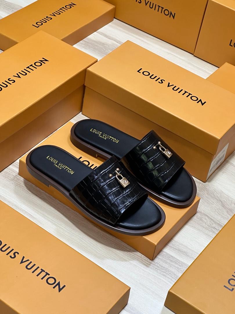 Louis Vuitton Croc-Embossed Lock Sandals