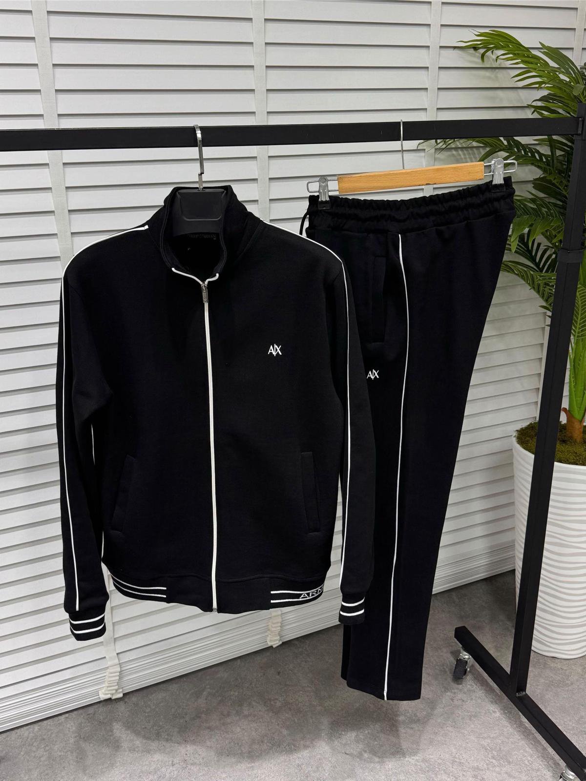 A|X Black Piped Track Jacket and Pants Set