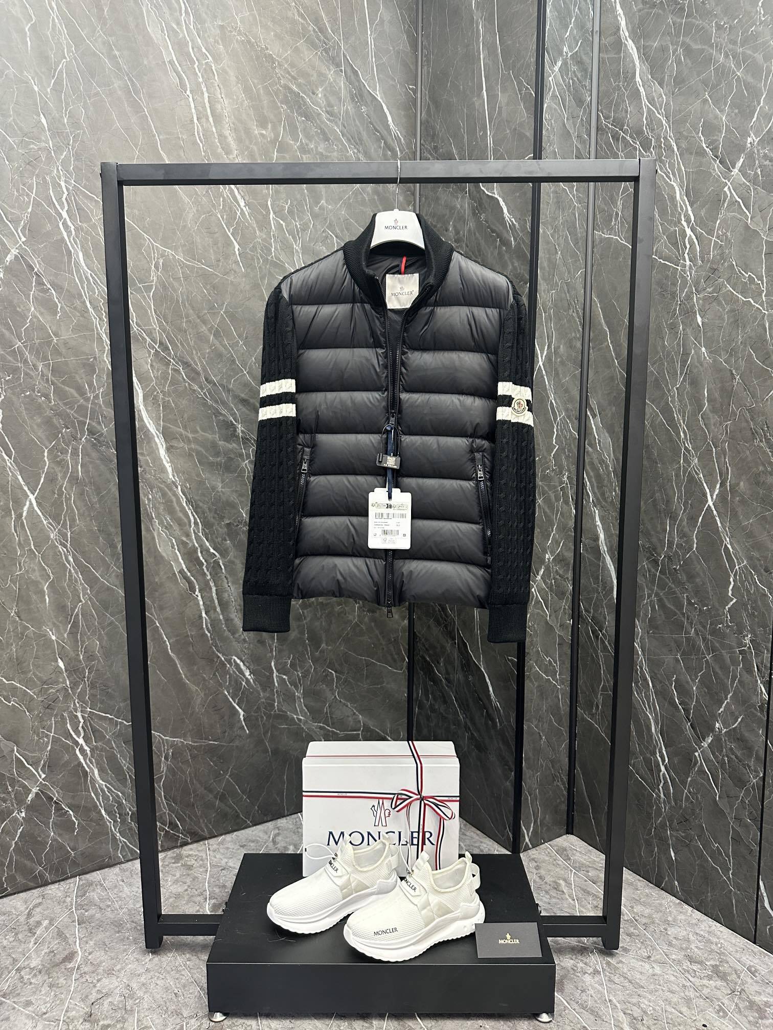 MONCLER Hybrid Puffer Jacket with Textured Knit Sleeves