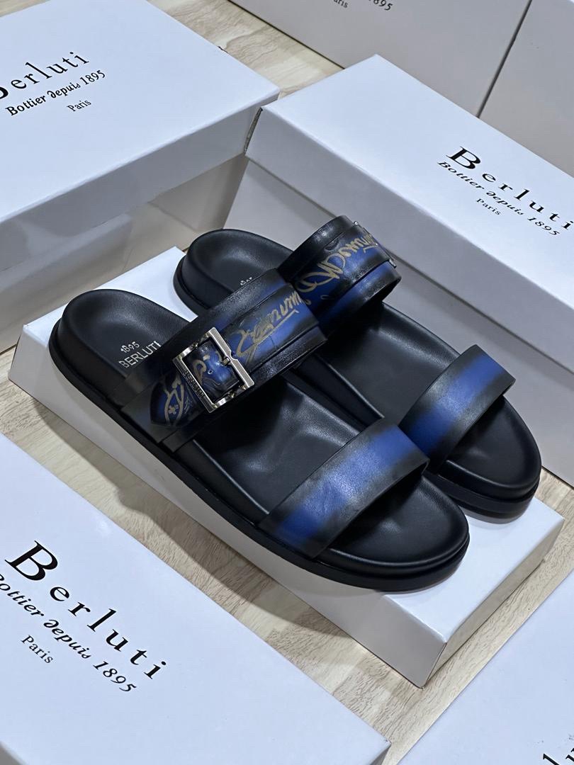 Berluti Blue Two-Strap Sandals