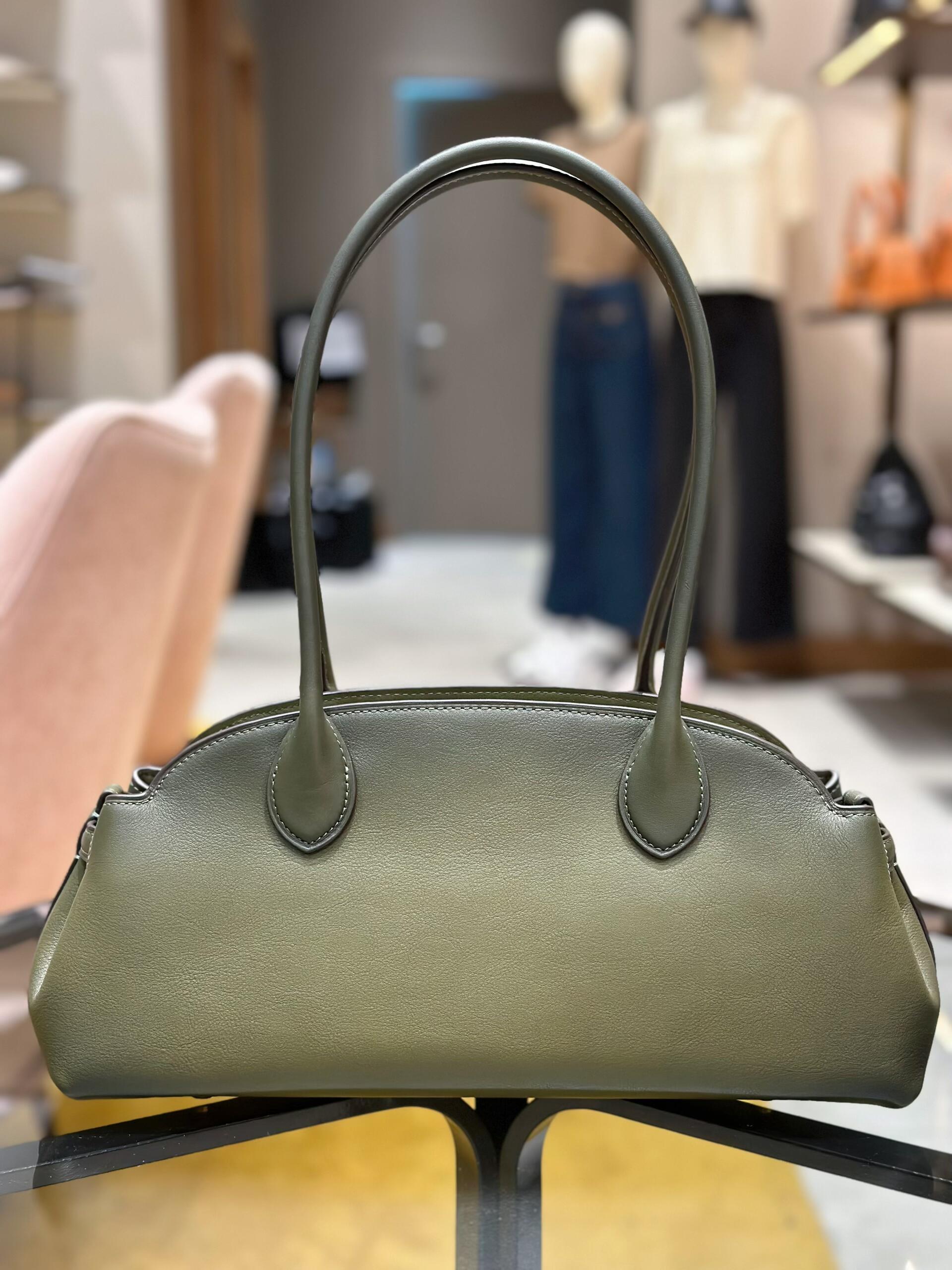 Olive Green Leather Satchel Bag