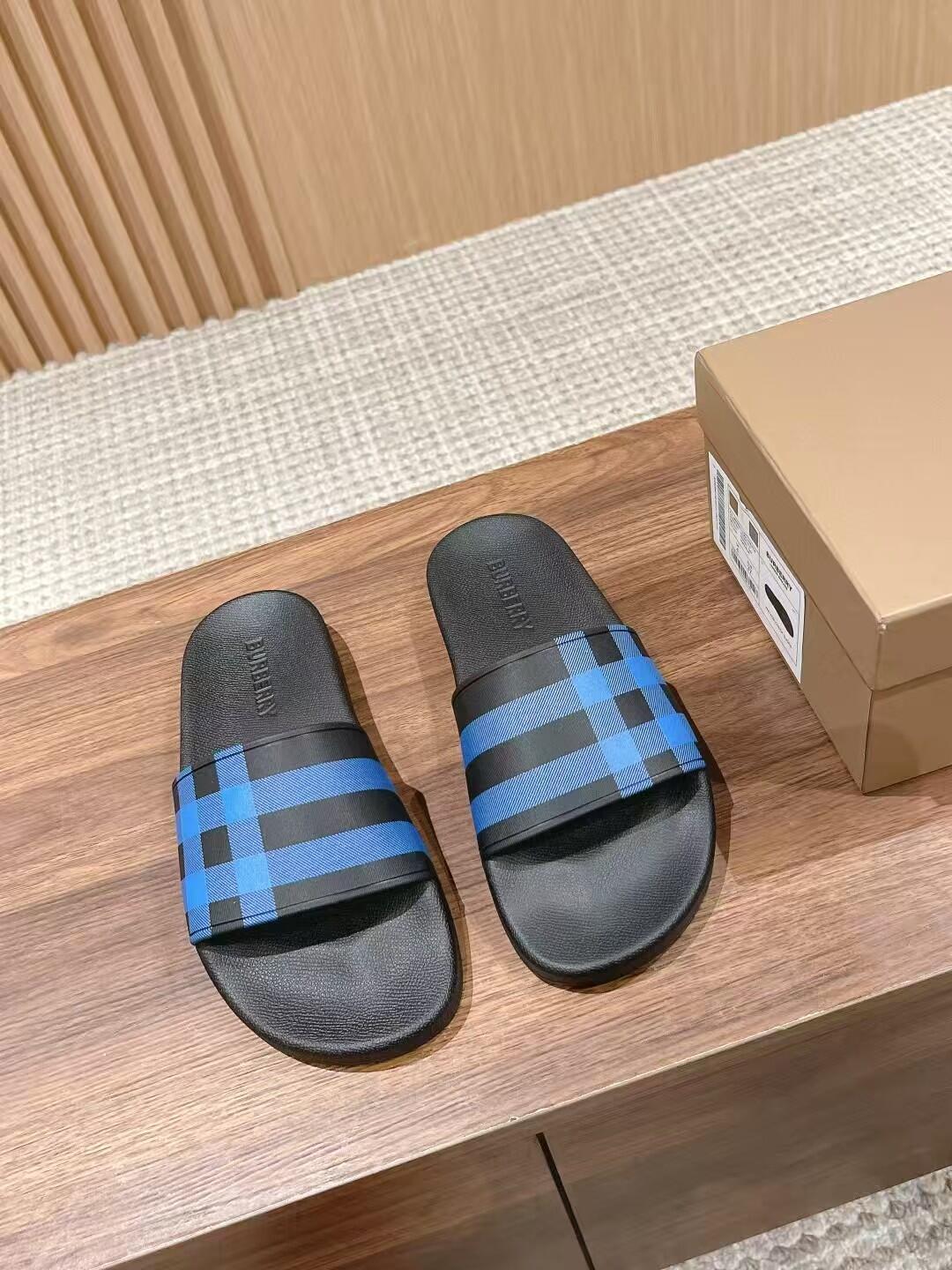Blue Check Slide Sandals