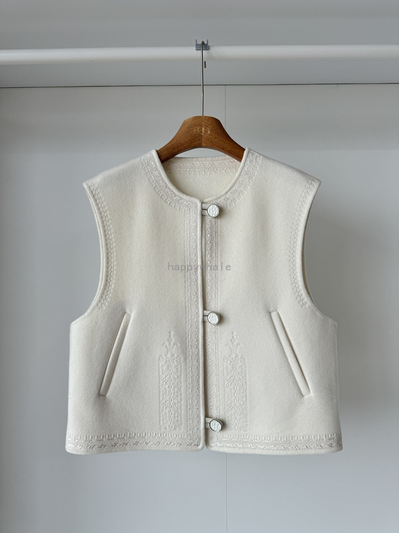 Embroidered Wool Blend Vest