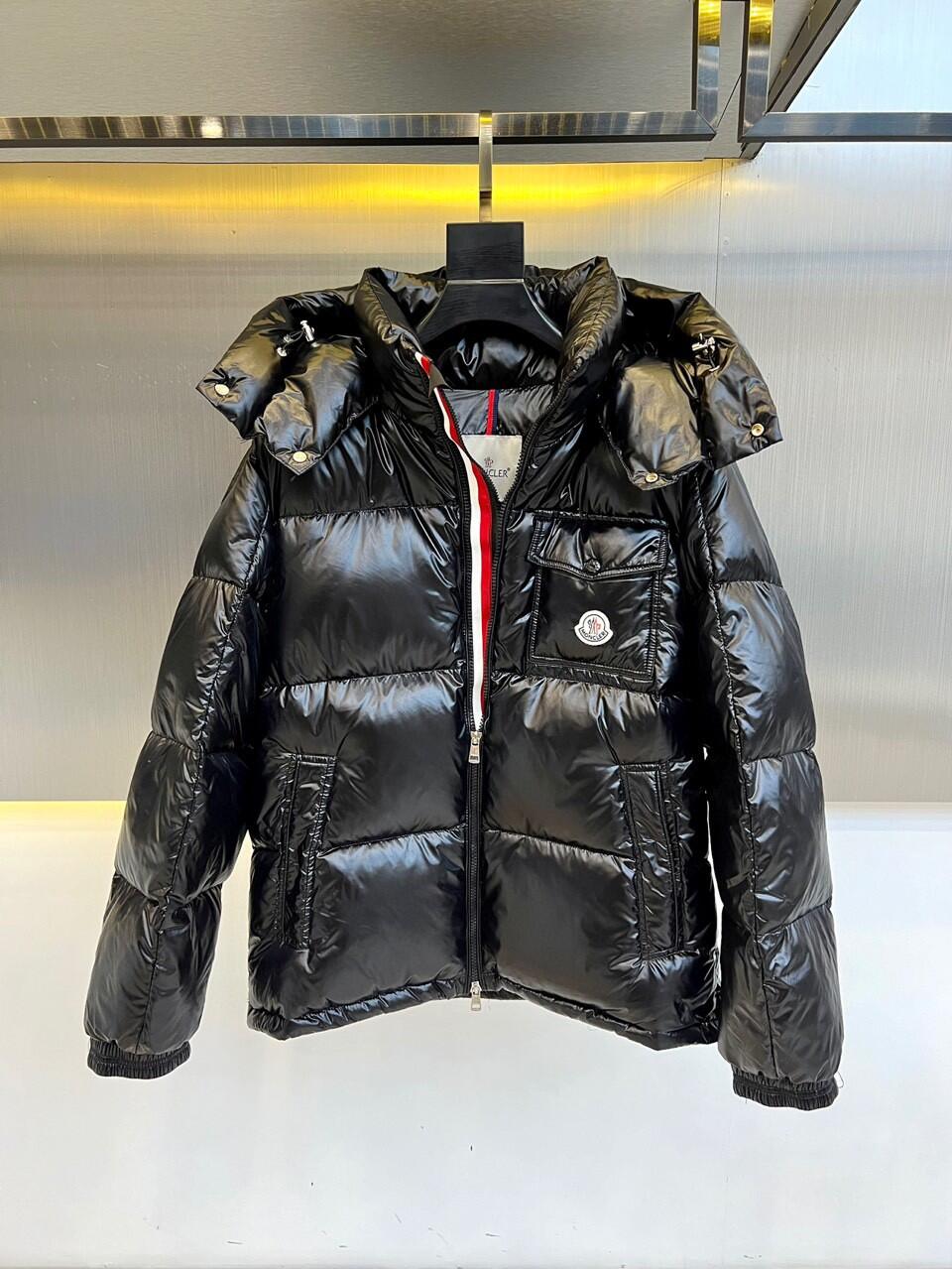 MONCLER Black Glossy Hooded Down Jacket