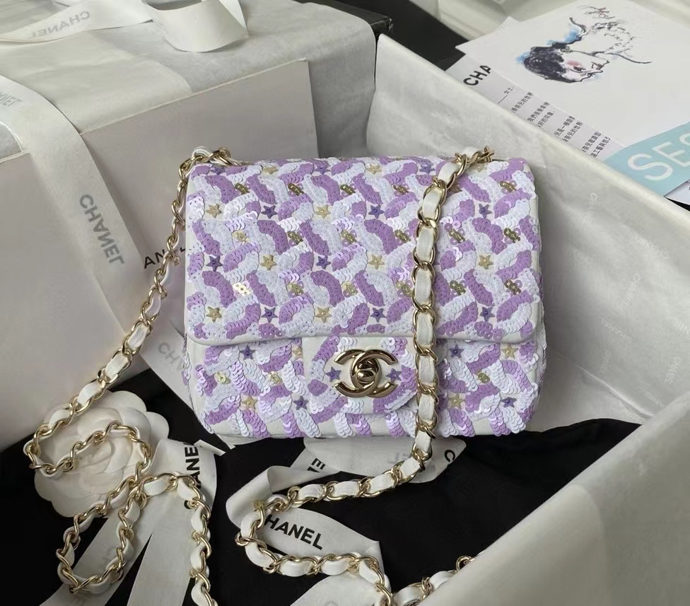 Sequin Chain Flap Shoulder Bag