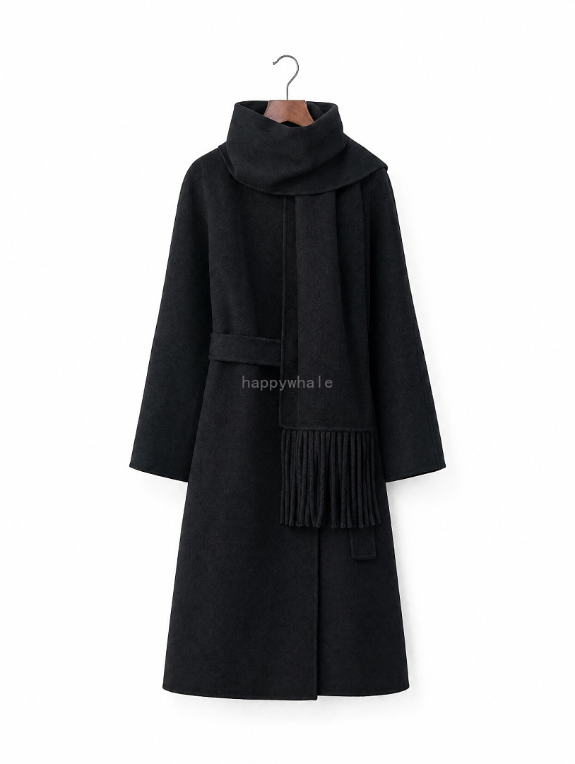 Black Long Coat with Scarf