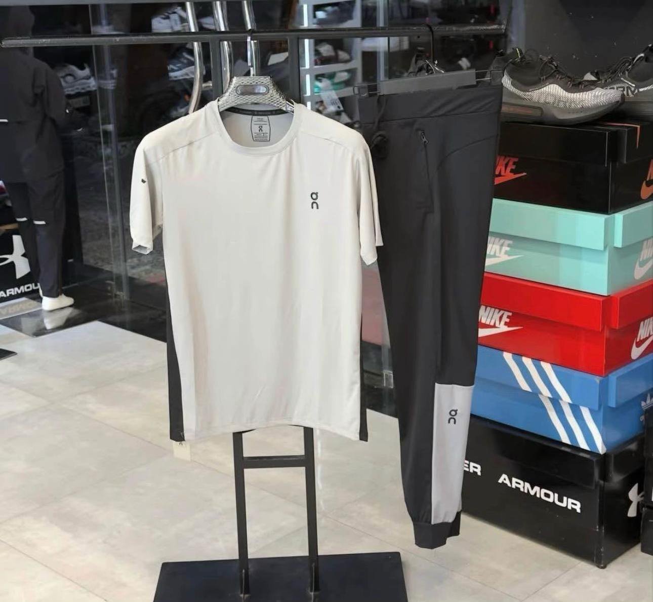 On Running White T-Shirt and Black Color-Block Jogger Set