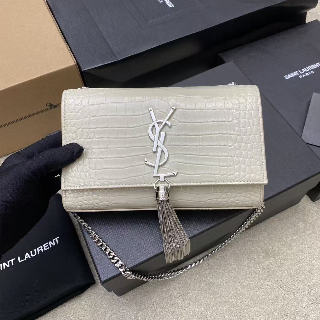 Saint Laurent Crocodile-Embossed Tassel Chain Bag