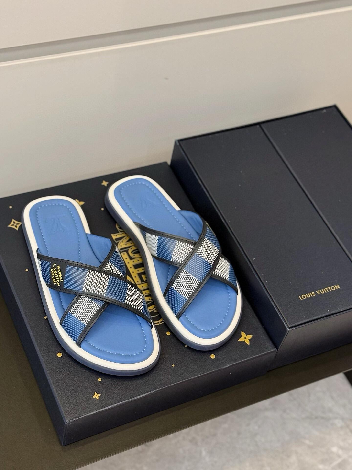 Louis Vuitton Checkered Cross-Strap Slide Sandals
