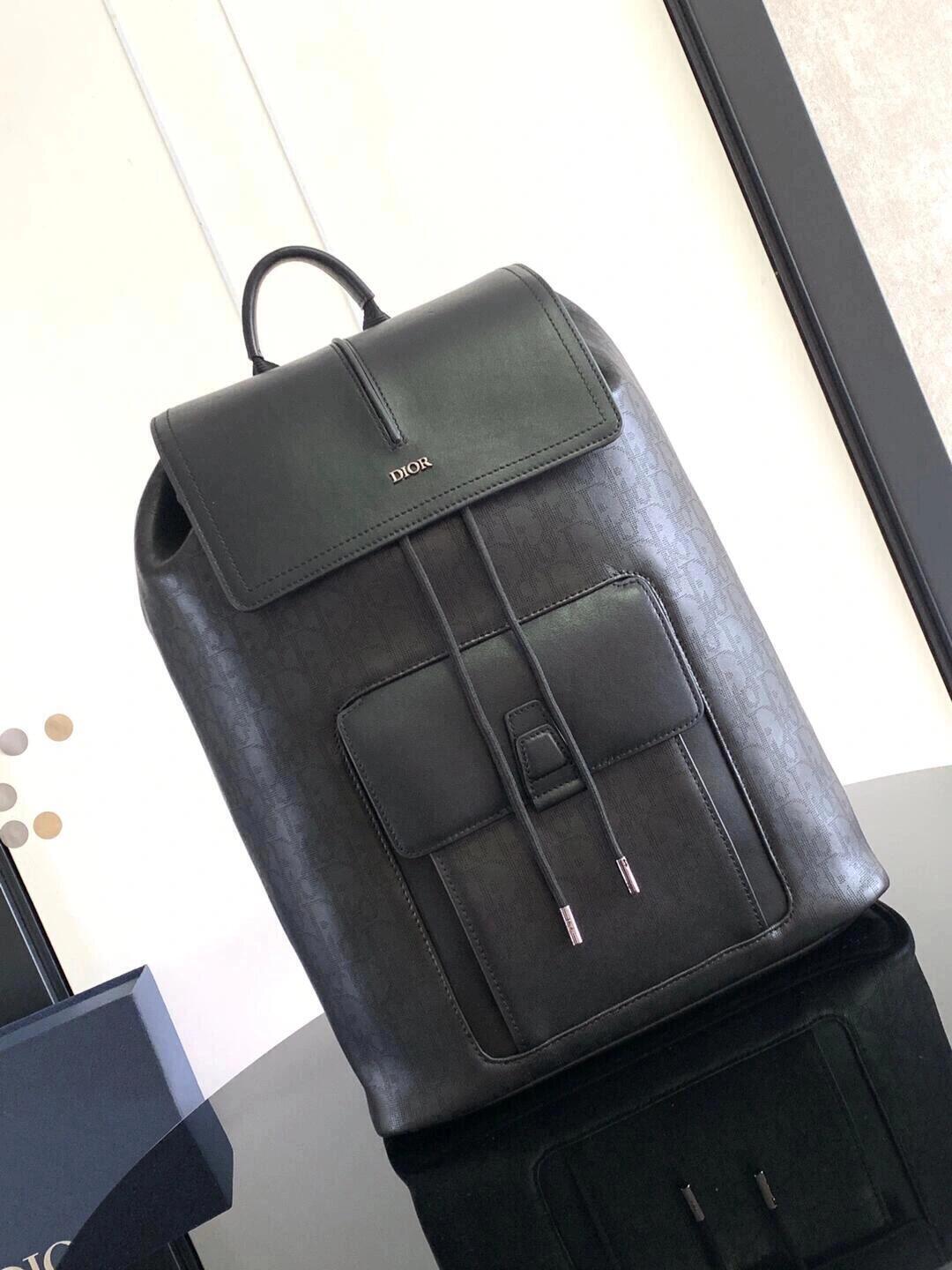 Dior Black Flap Drawstring Backpack