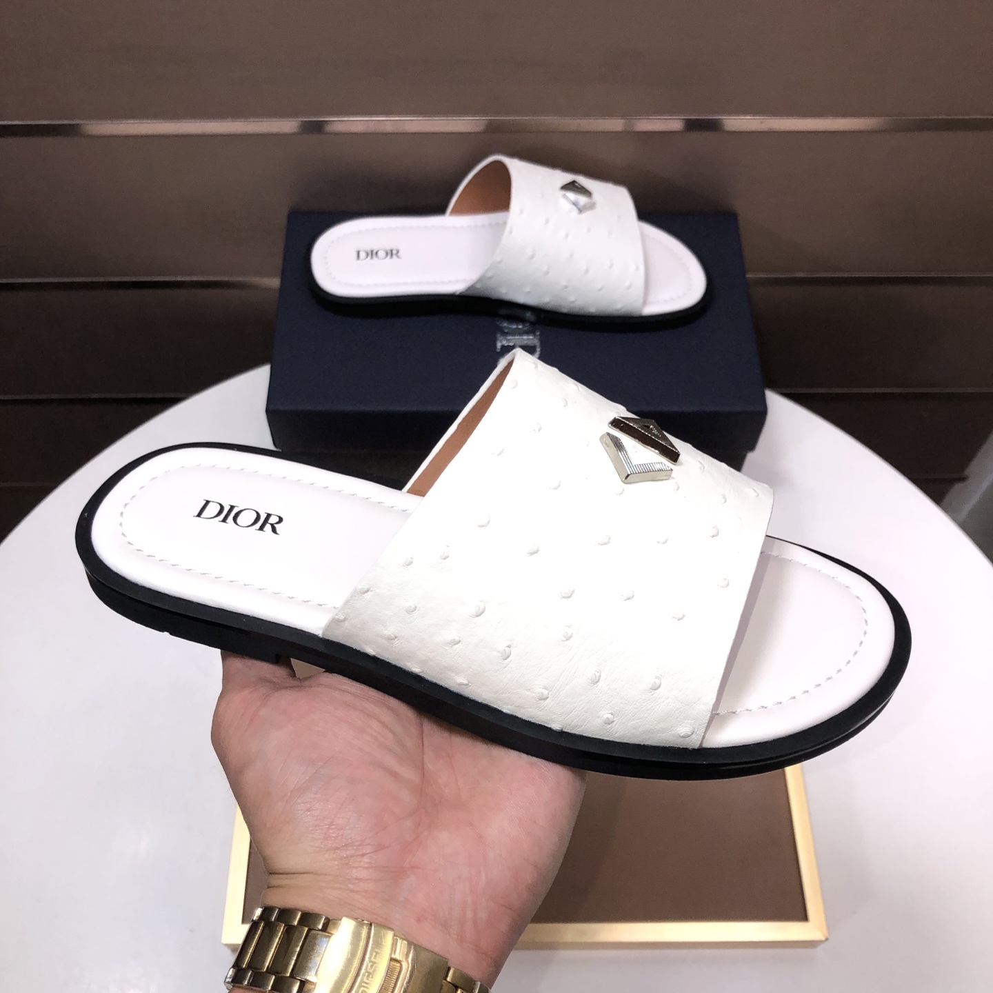 DIOR Textured Slide Sandals