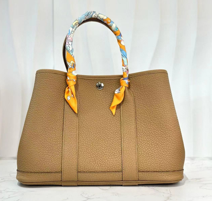 Camel Pebbled Tote Bag with Handle Scarf