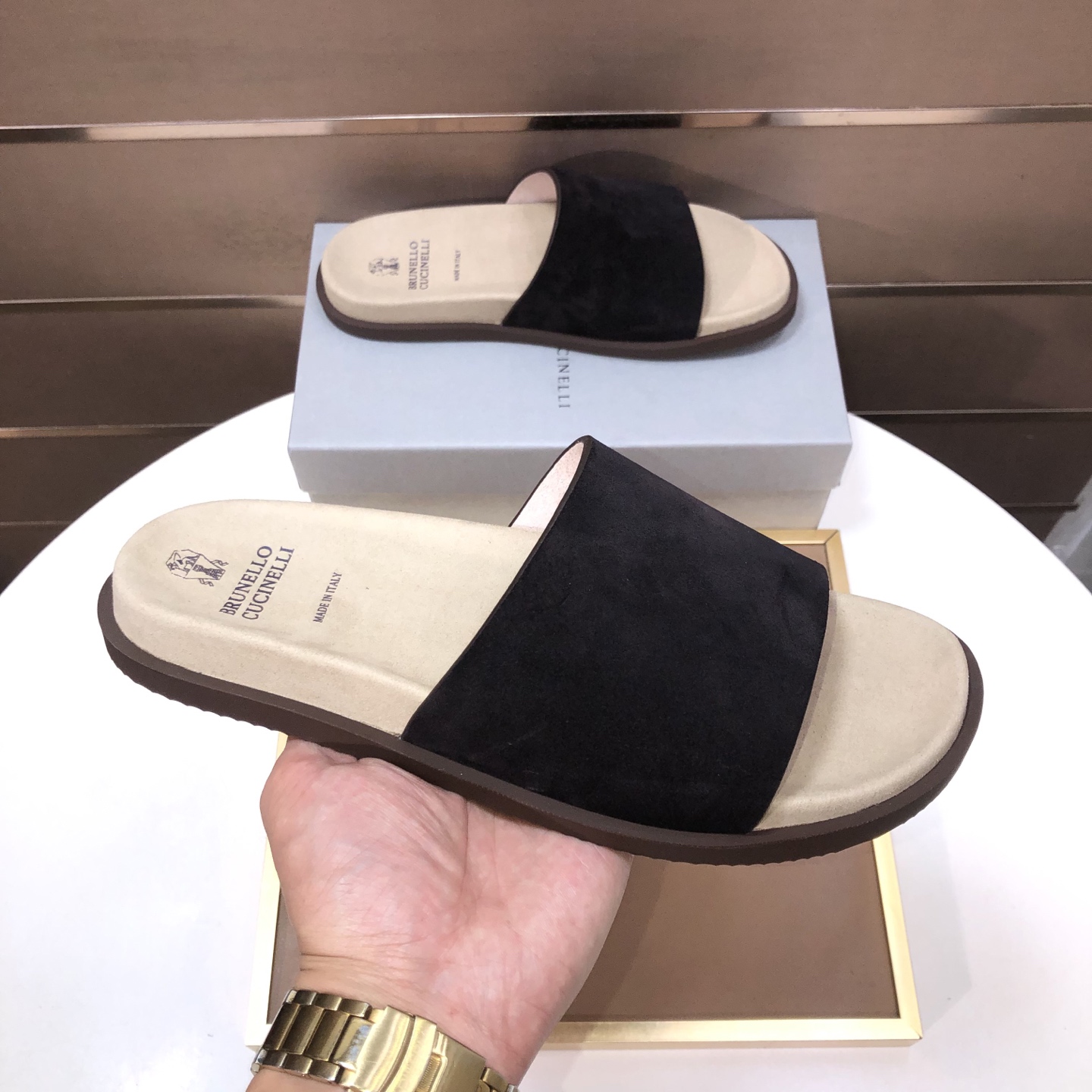 Brunello Cucinelli Suede Slide Sandals