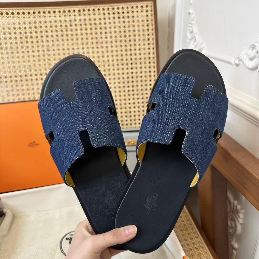 Denim H-Cutout Flat Slide Sandals