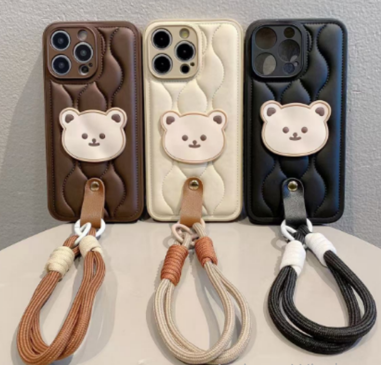 Quilted Bear Wrist Strap Phone Case