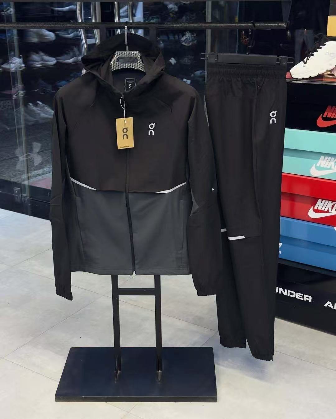 On Running Black and Charcoal Hooded Tracksuit