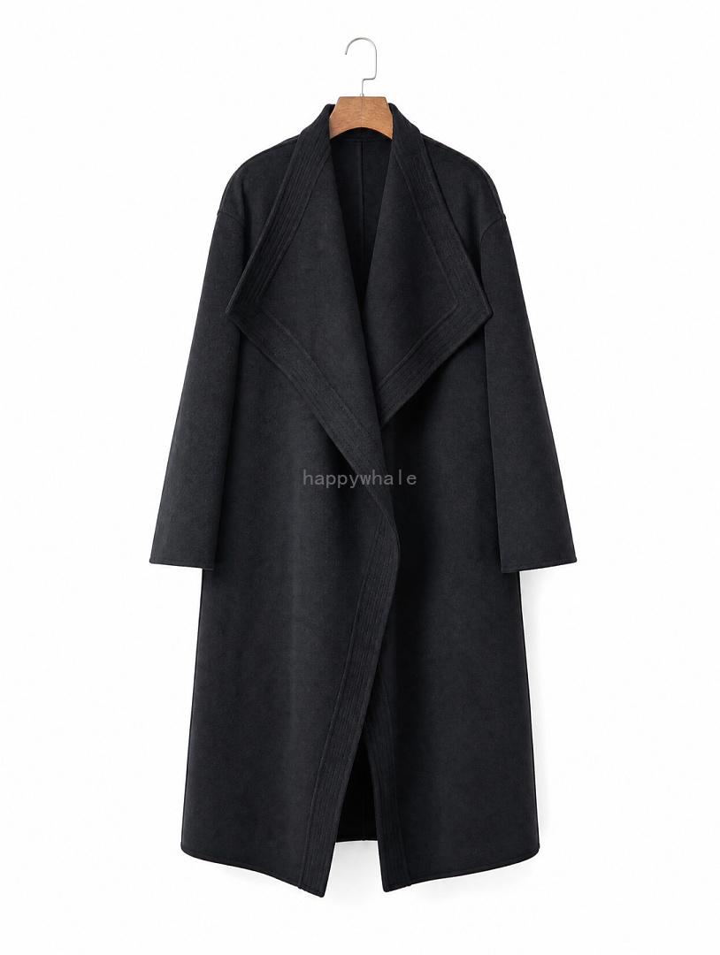 Black Waterfall Lapel Long Coat