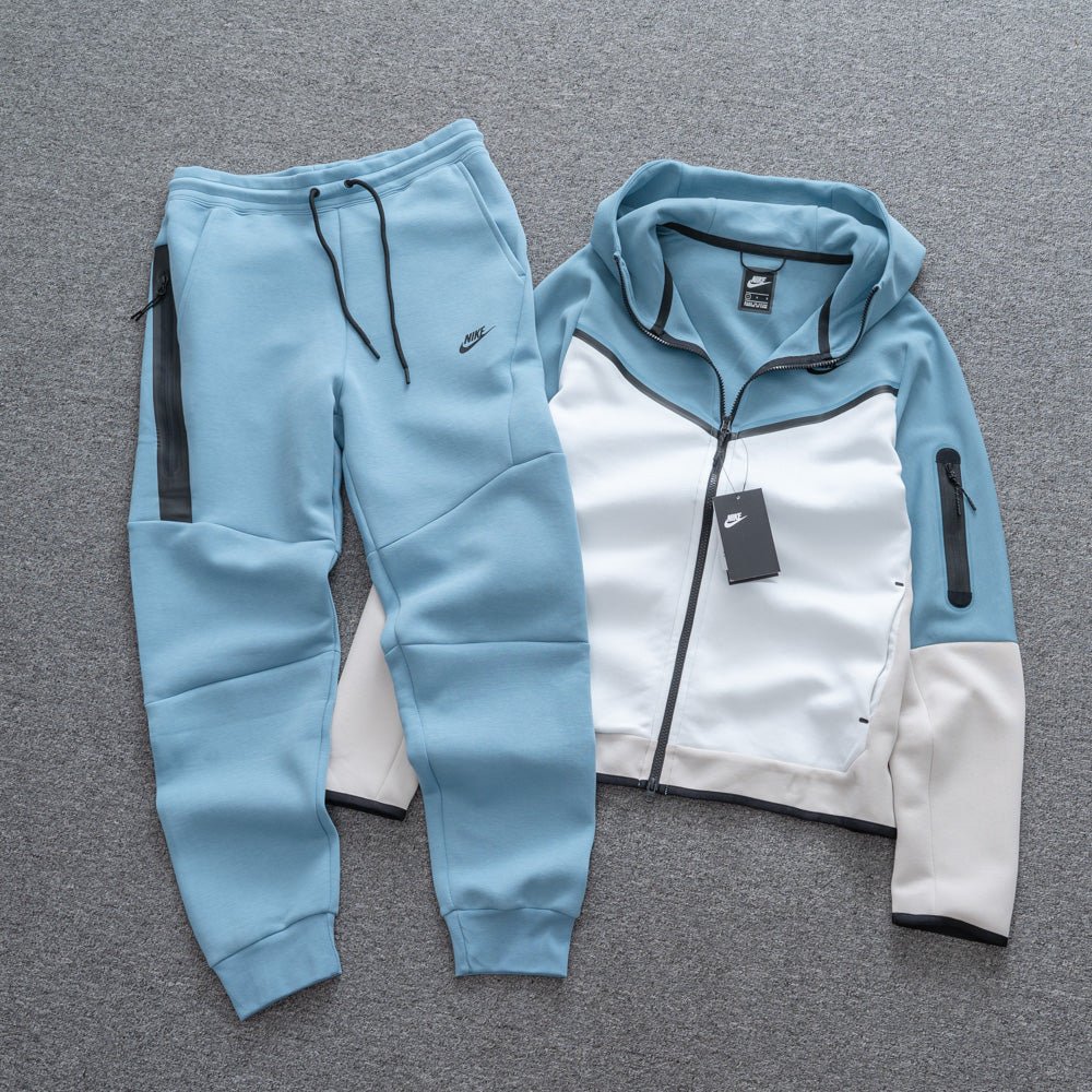 Nike Tech Fleece Blue and White Hooded Tracksuit