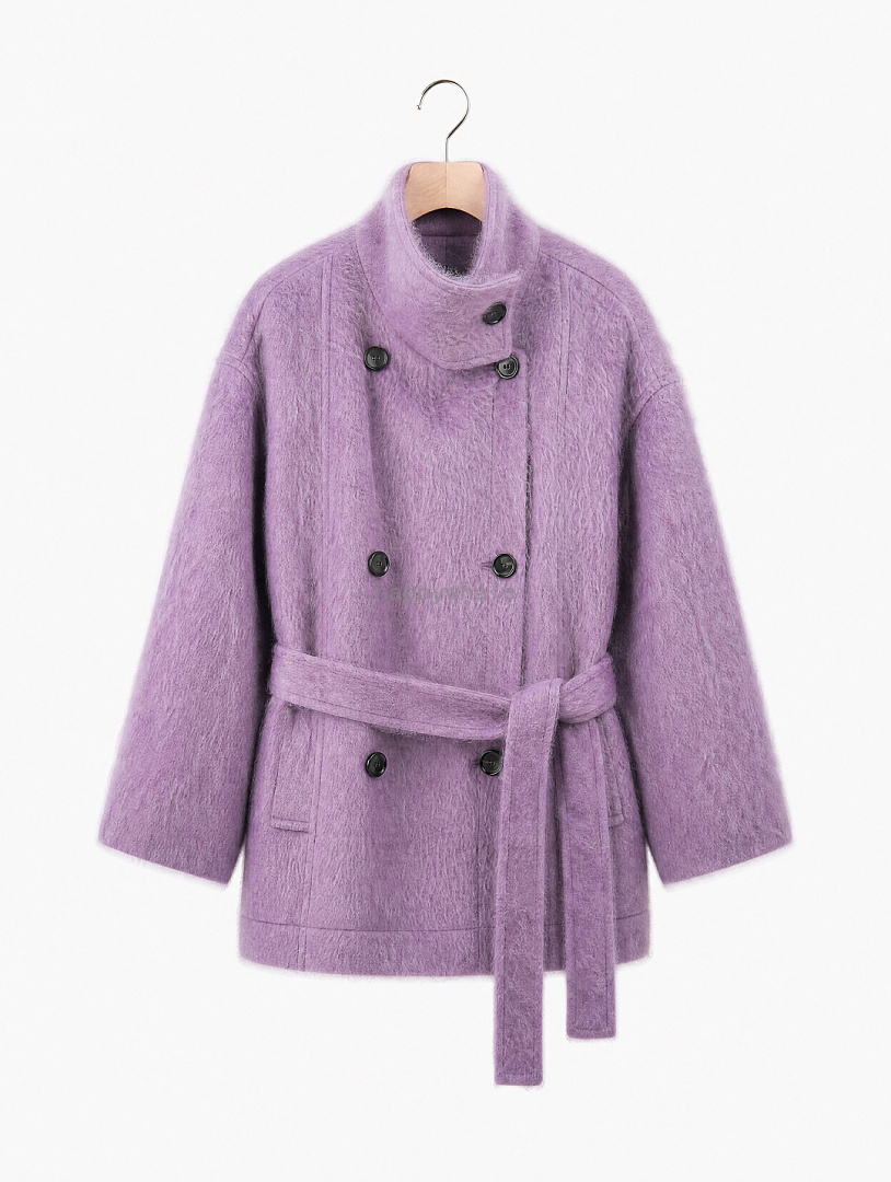 Lilac Fuzzy Belted Peacoat