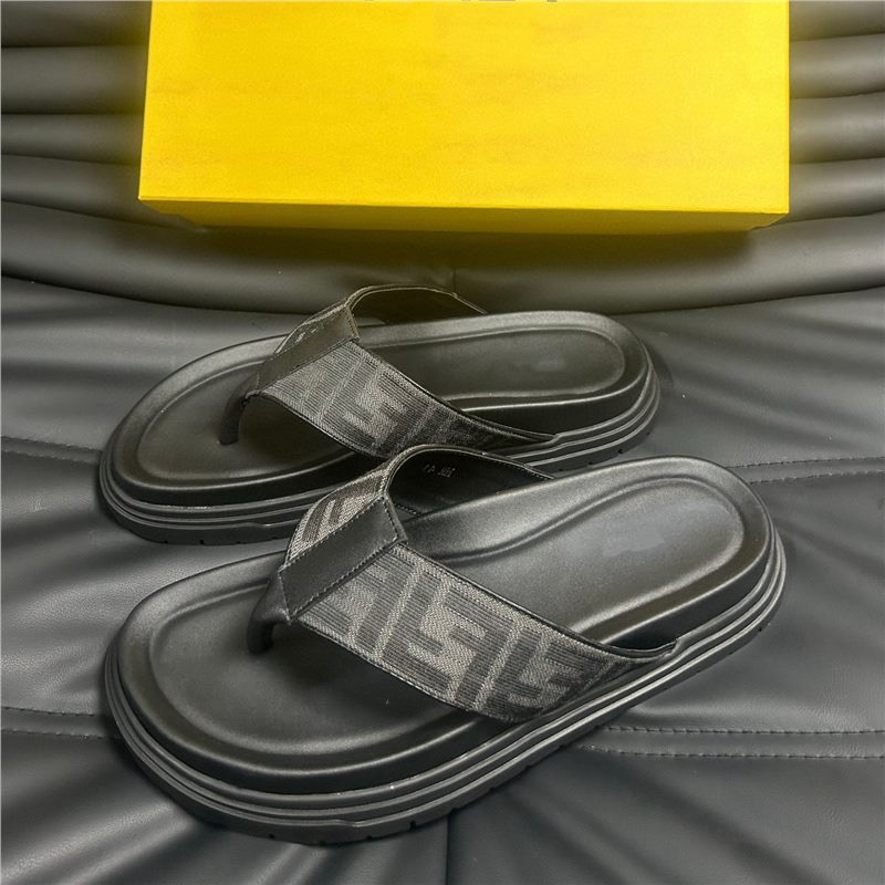 Black Monogram Strap Platform Thong Sandals