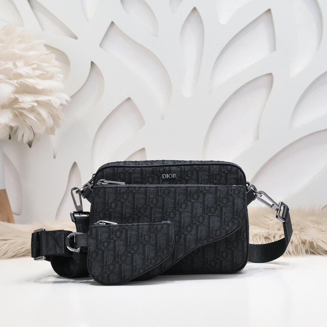 DIOR Black Oblique Double-Zip Crossbody Bag
