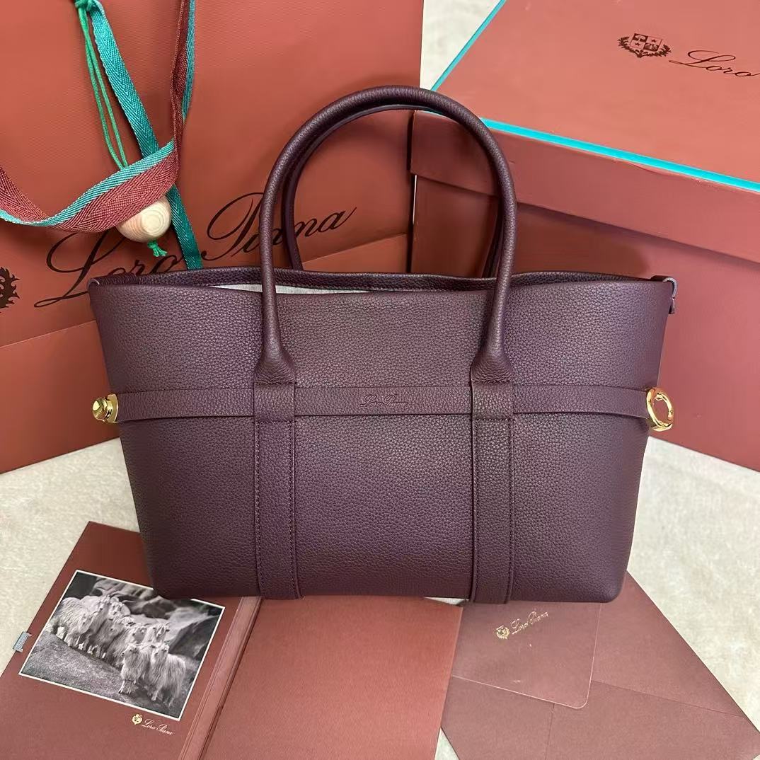 Loro Piana Burgundy Top-Handle Tote Bag