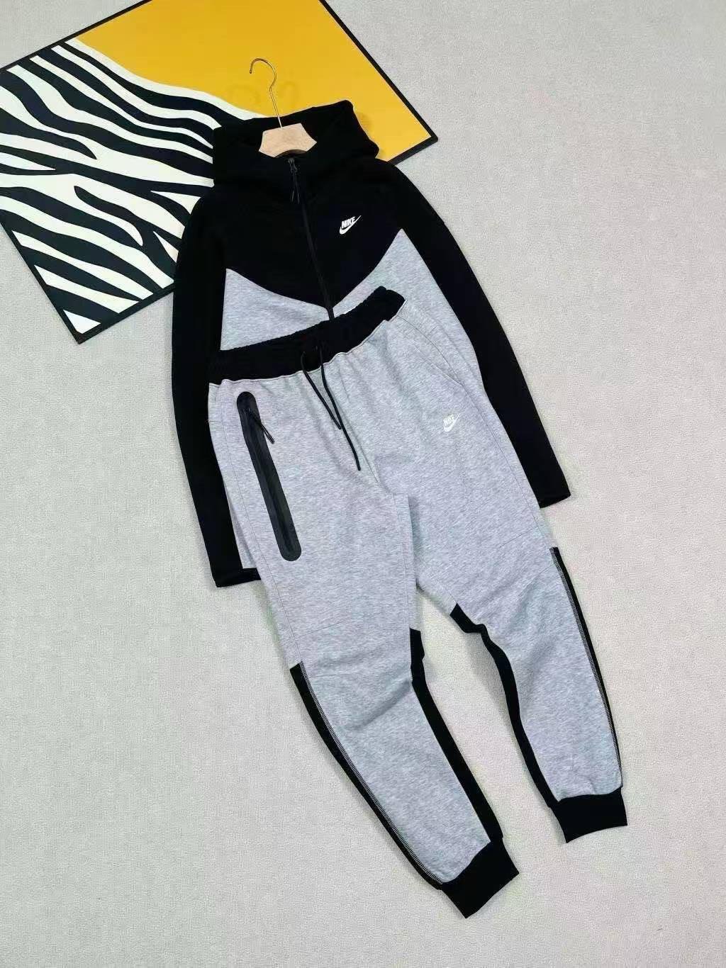 Nike Black and Gray Color-Block Tracksuit