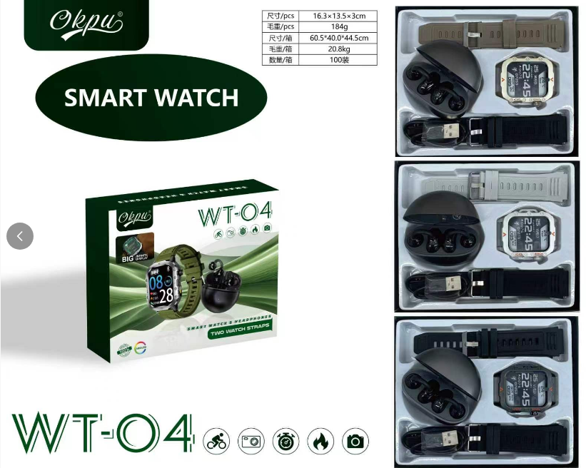 Okpu WT-04 Smart Watch with Light and Bluetooth Earbuds Set