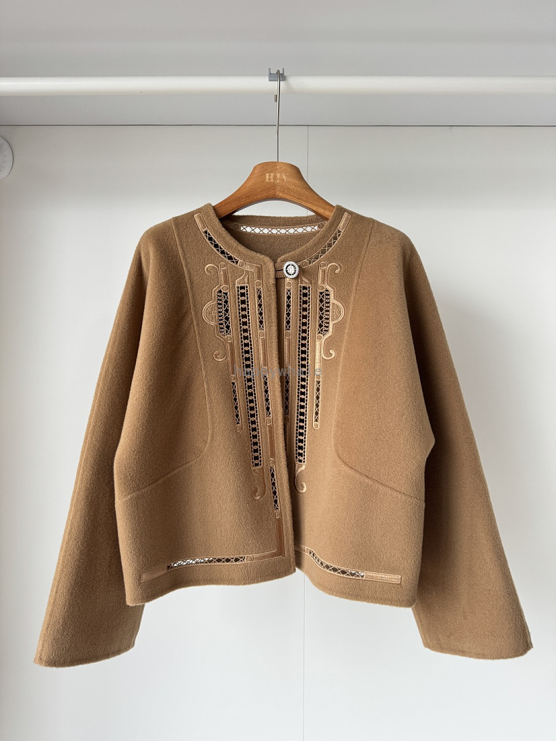 Embroidered Open Front Wool Jacket